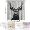 1Pc Rustic Deer Head Shower Curtain With Antlers - Photorealistic Digital Art On Wooden Background, Polyester, 12 Hooks,