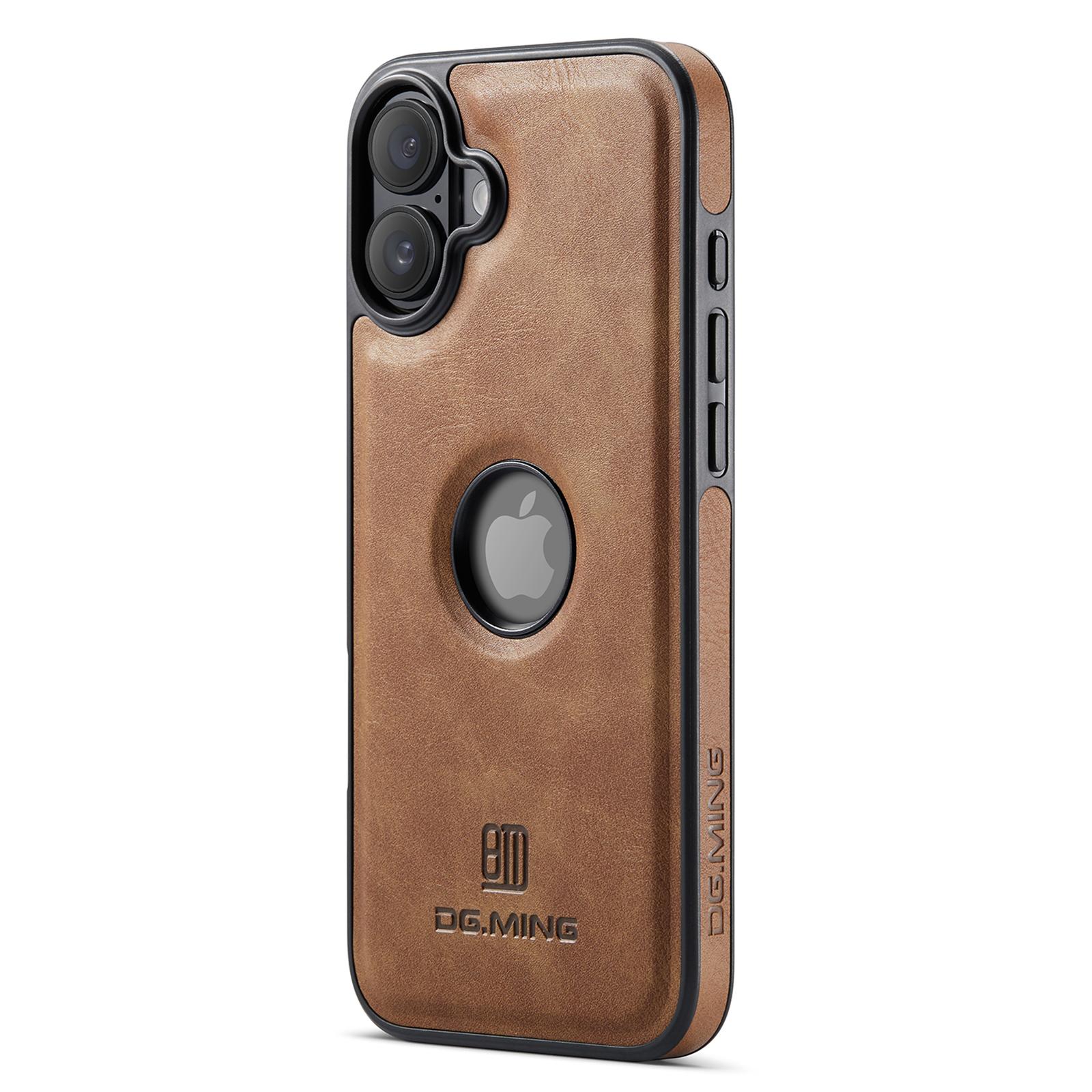 DG.MING For iPhone 16 Plus Case Anti-Drop Leather Coated PC+TPU Phone Back Cover B