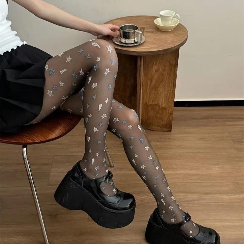 

Subtle Sexy Personality Retro Star Milk White Pantyhose Spring Slimming Sexy Ultra-thin Breathable Women s Stockings One Size чёрный