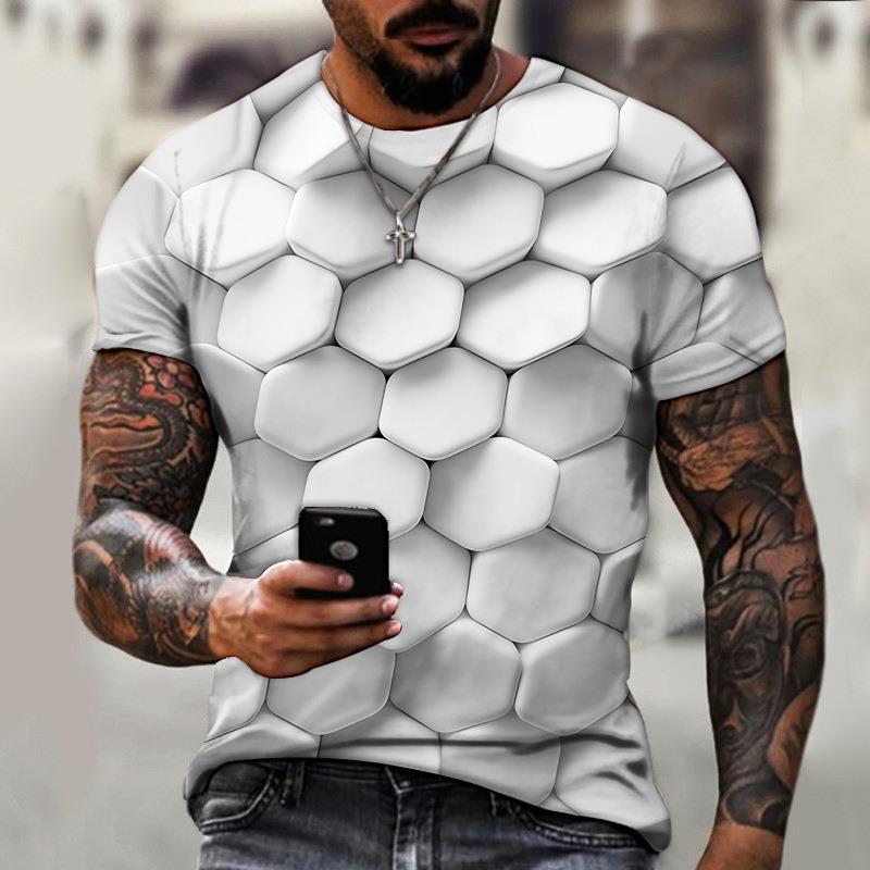 2025 New Men's Personalized Honeycomb 3D Digital Printed Casual Short Sleeve Top T-shirt