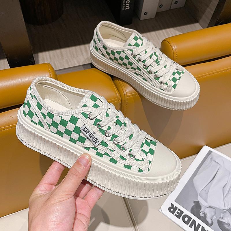 Platform canvas shoes women's new summer checkerboard casual women's shoes Harajuku versatile cookie shoes