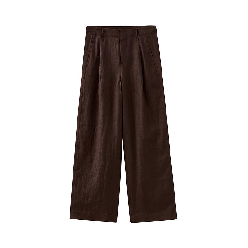 

Shuiyun Jian Women s High-Waisted Linen Wide-Leg Trousers - New Summer Collection S колір темно кави