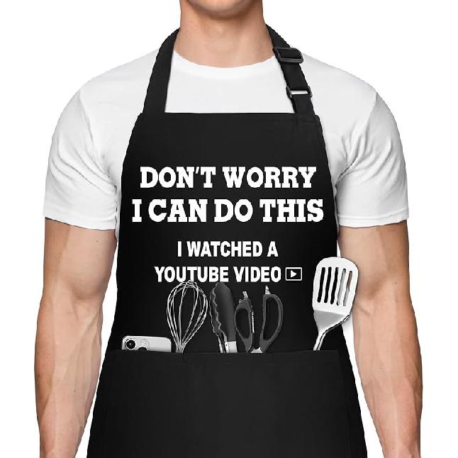Funny Aprons for Men, Mr. Good Lookin’ Is Cookin’ Chef Apron with 3 Pockets, Adjustable Neck Strap and Long Waist Ties, Perfect for Kitchen