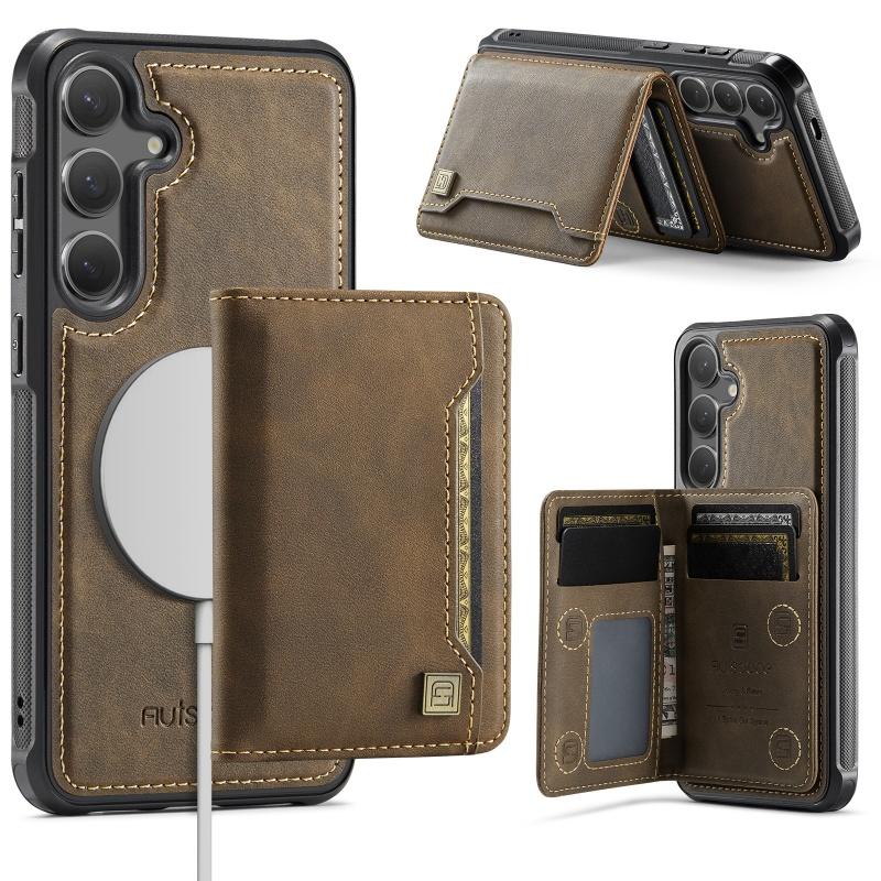 Magnetic Wireless Charging Leather Flip Phone Case for Samsung Galaxy S25 Edge S24 Ultra Plus A56 A36 A26 A16 Wallet Card Cover