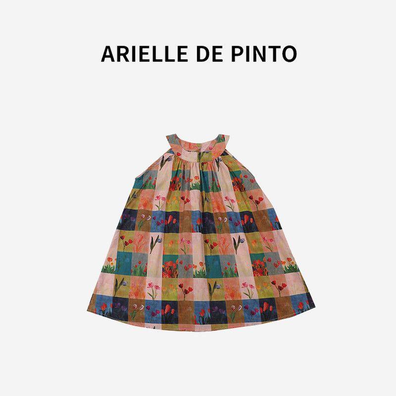 Французское летнее стильное модное платье-майка в цветочную клетку для девочек от Arielle De Pinto Image color 120cm