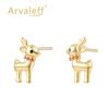 Arvaleff 925 Silver Christmas Reindeer Stud Earrings, 14K Gold Electroplated Jewelry