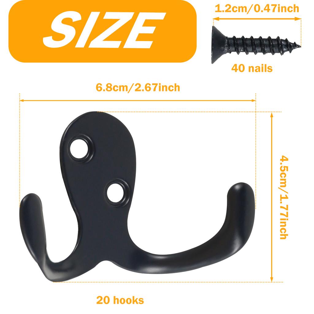 20 Stück/Set Wandmontierte Retro Doppelhaken Utility-Haken für Mantel Schal Tasche Handtuch Schlüssel Mütze Tasse Hut Solide Doppelhaken Küche Zuhause