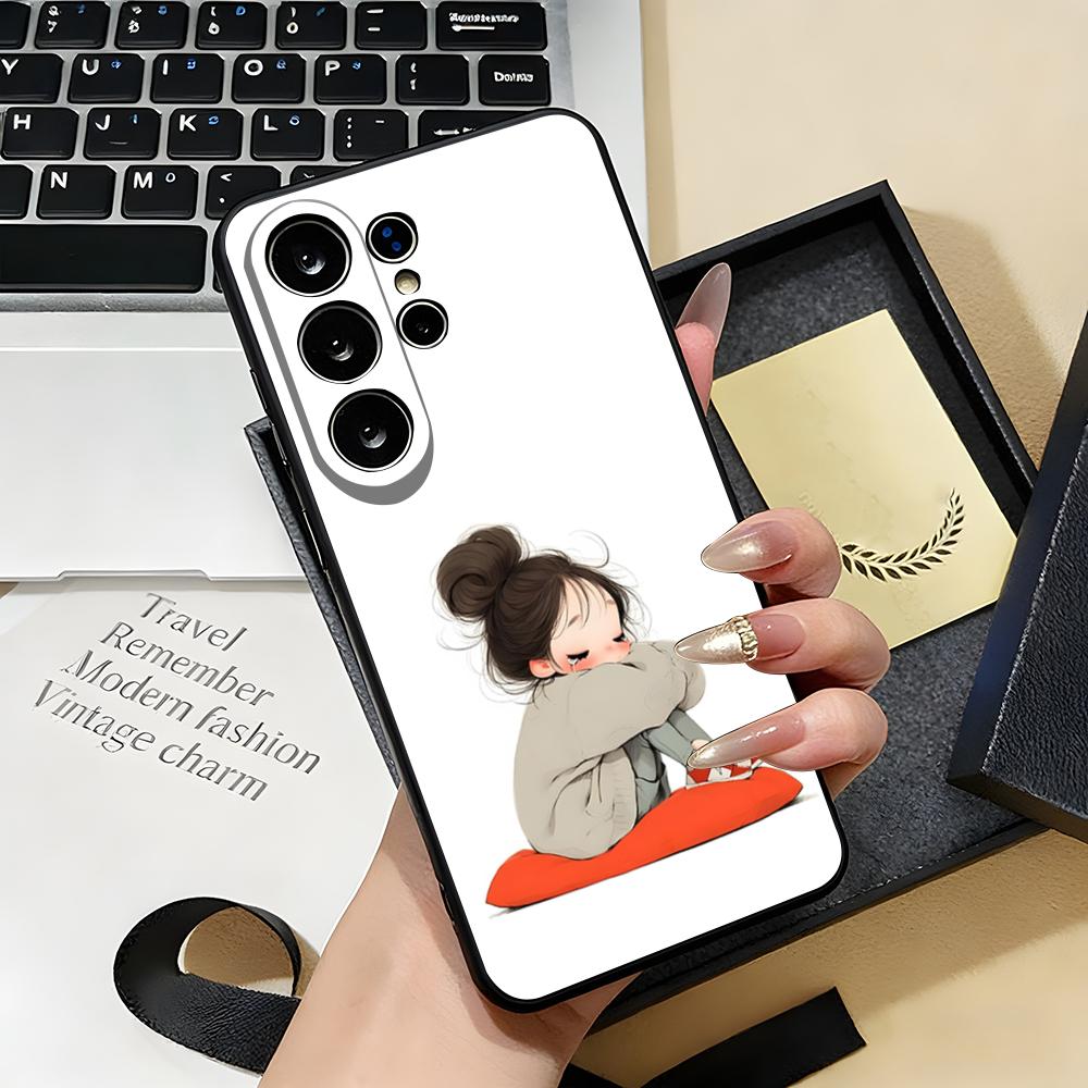 Cute Angry Little Girl Phone Case For Samsung S26 S25 S24 FE S23 S22 S21 Plus S20 Ultra Note20Ultra Black Soft Shell