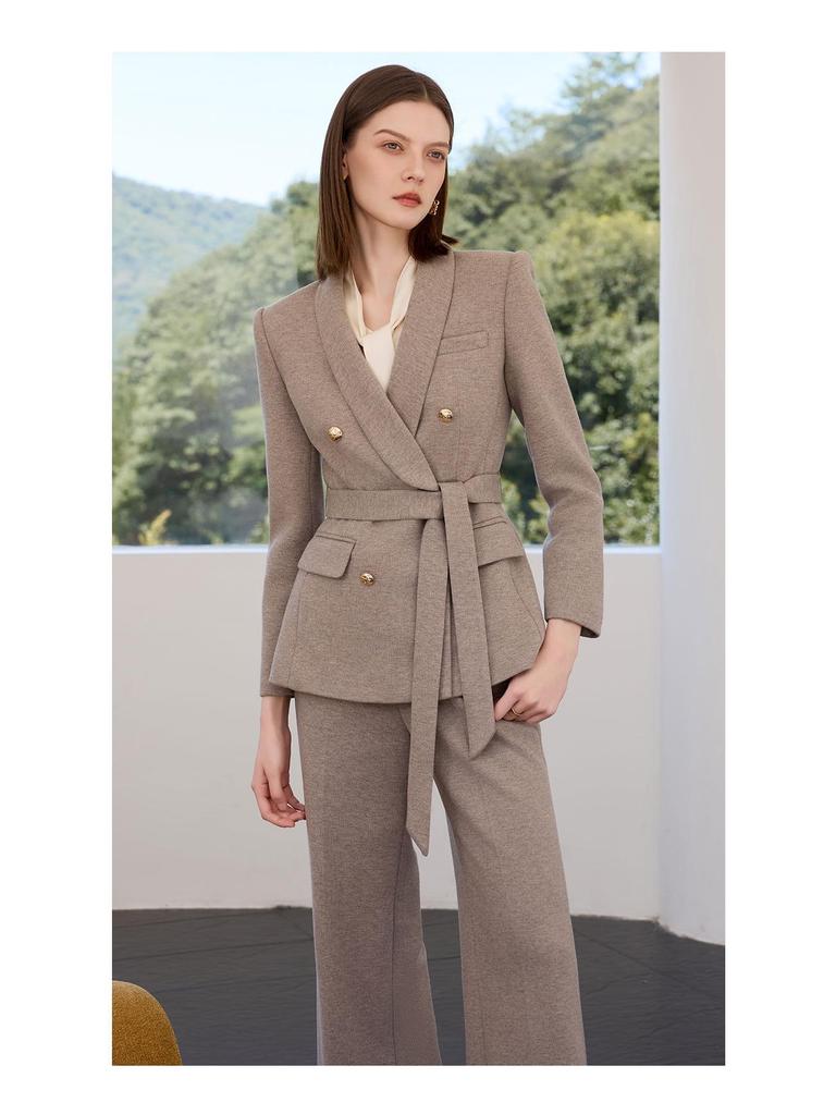 Damen Woll Haferflocken Anzugset: High-End Herbst/Winter 2025 Arbeitskleidung