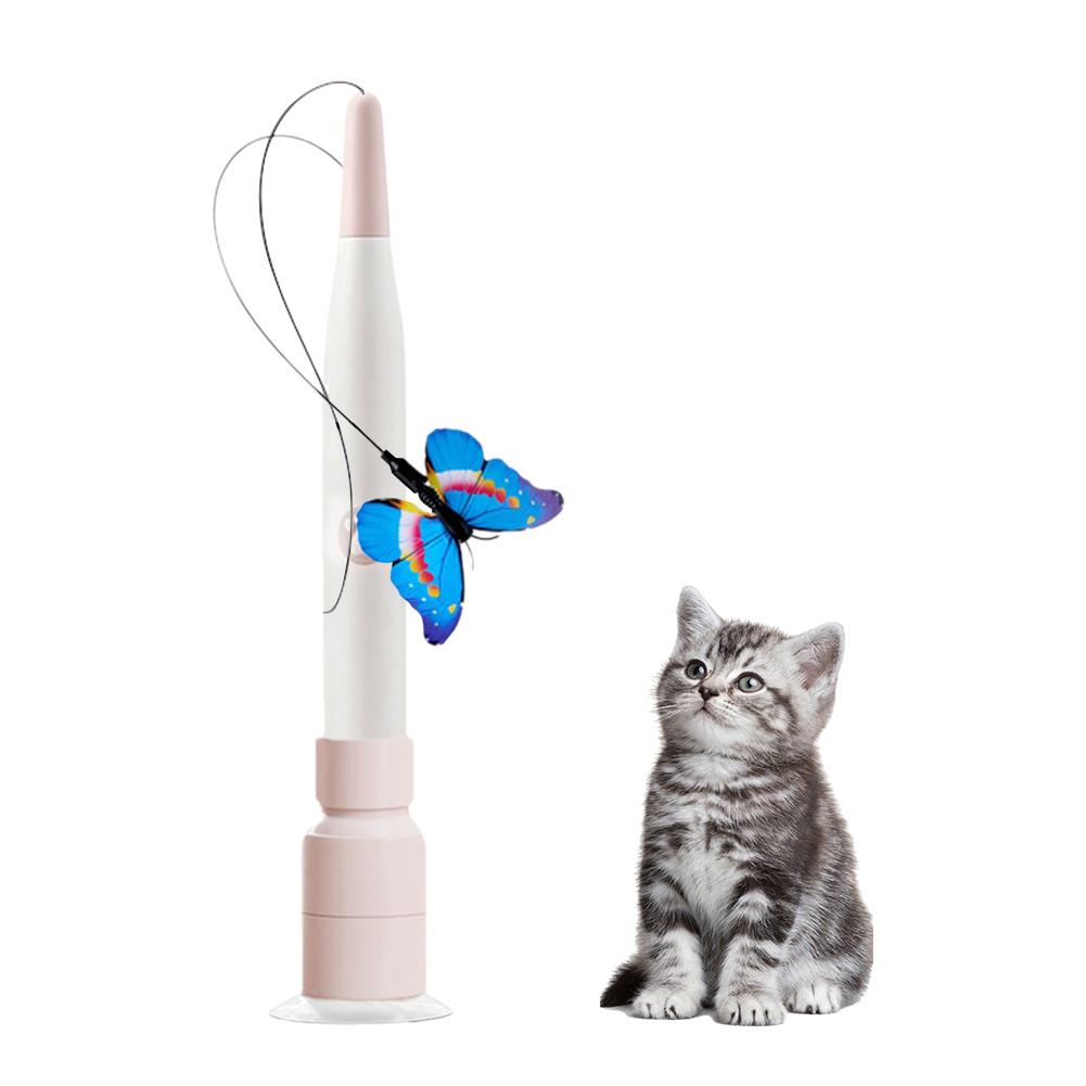 Automatic Cat Teaser Switchable Butterfly Pattern Cat Teasing Stick 360° Swivel Self-hilarity Relieves Interactive Pet Cat Toy