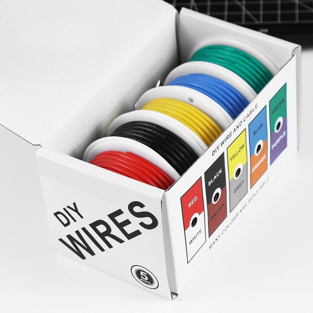 22AWG Electric Wire Flexible Silicone Wires 22 Gauge Stranded Tinned Copper Wire 5 Colors 16.4ft/5m Each or 32.8ft/10m Each