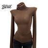 Slim Fit Tops Women High Collar Long Sleeve Base Shirt Elastic Solid Color Autumn Winter Breathable