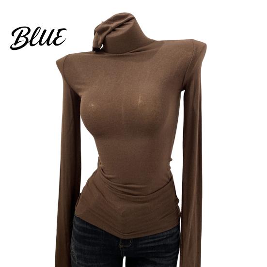 Slim Fit Tops Women High Collar Long Sleeve Base Shirt Elastic Solid Color Autumn Winter Breathable