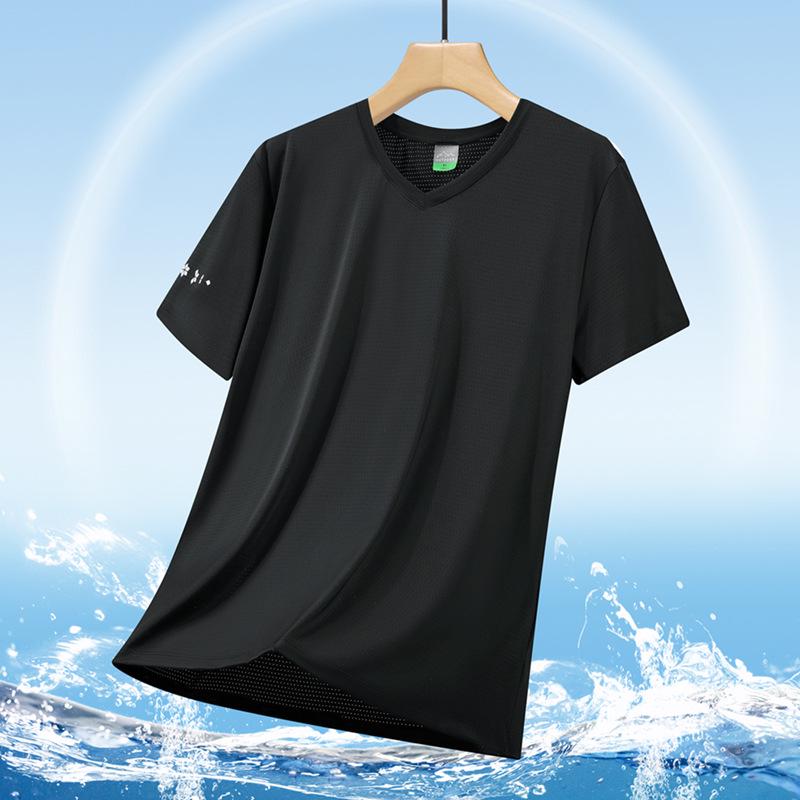 Men's Plus Size Ice Silk V-Neck Short Sleeve Mesh Sports T-Shirt