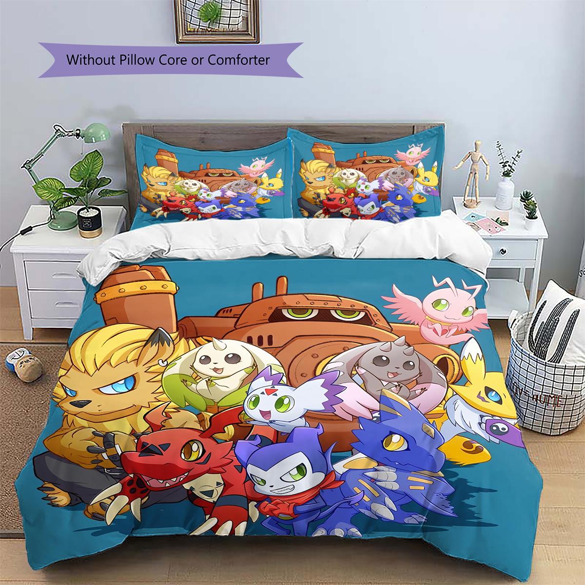 Digimon Retro Style Duvet Cover & Pillowcases, Digimon Fan Bedroom Bedding, Perfect Gift.chl 135x200cm