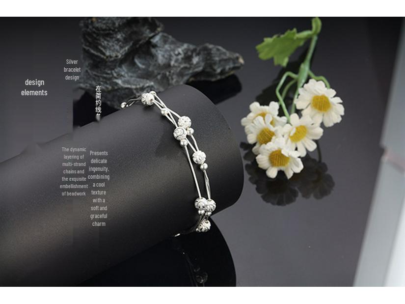 S925 Sterling Silver Three Worlds Rotating Bead High-End Bracelet: Elegant, Fresh, Niche Birthday Gift for Women