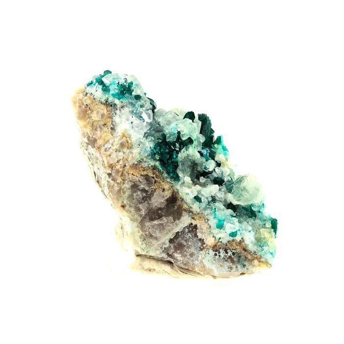 Pierres et Minéraux. Dioptase + Calcite. 1398.5 ct. Kaokoveld Plateau, Namibie.