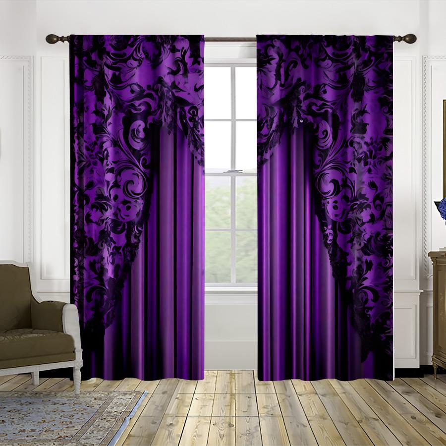 2 Stück geheimnisvolle lila gemusterte Vorhänge, abstrakt bedruckte, moderne Fenstergardinen für Wohnzimmer, Schlafzimmer, Heimdekoration 60x150cmx2&Rod pocket &2 panels purple