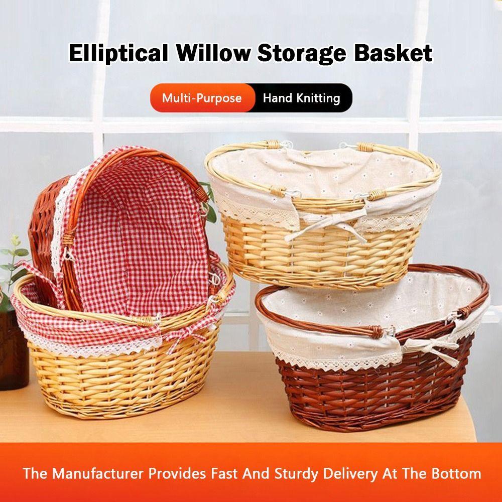 Multoclor Wicker Picnic Basket with Handle Large Capacity Hand Basket Weaving Design Handicraft Storage Basket Outdoor Picnic