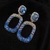 Silver Needle Luxury Rhinestone Hollow Square Stud Earrings - High-End Niche Design for Women