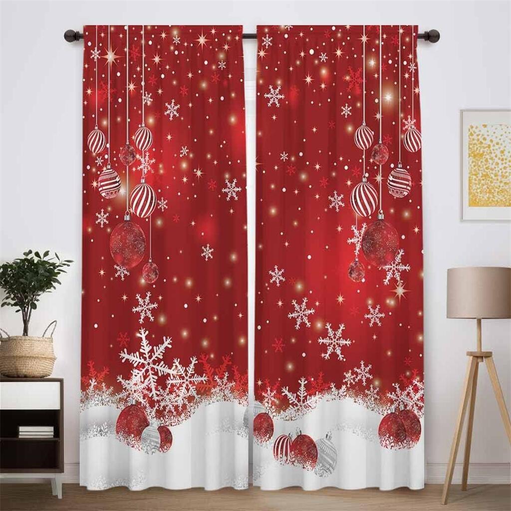 Christmas Red Curtains Santa Claus Snowman Print Window Drapes 2 Panels Living Room Bedroom Kids Sun Block Decor