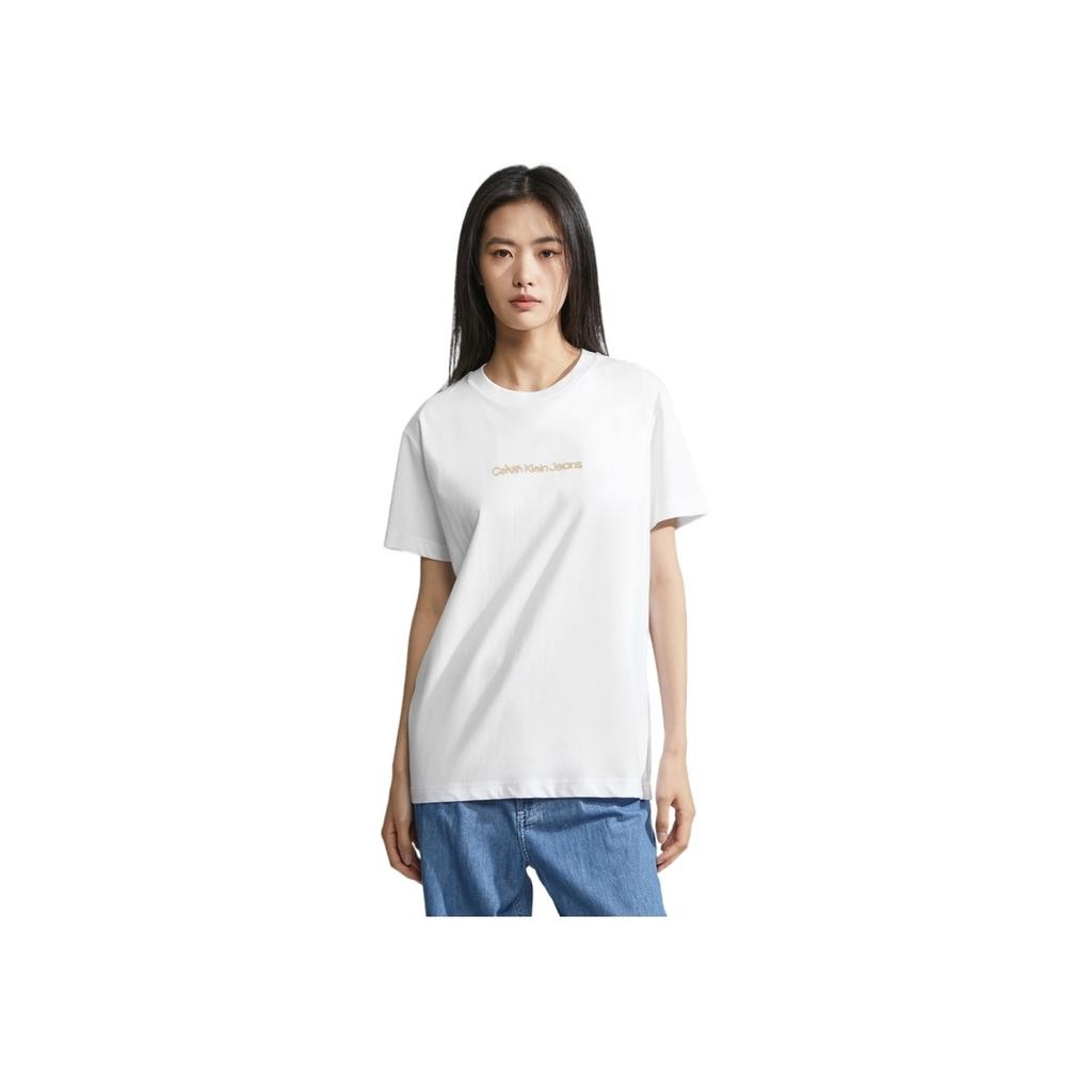 Calvin Klein Casual Cotton Colorful Letter Print Short Sleeve T-Shirt Unisex Tops White J400316YAF
