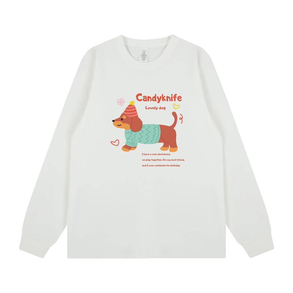 Trendy Cartoon Puppy Couple Long-Sleeve T-Shirt - Retro Autumn/Winter Style