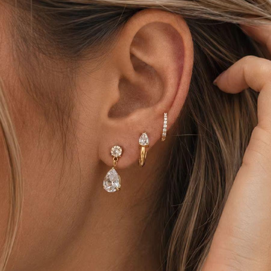 Salircon 3 Styles Luxury Stainless Steel 18k Gold Plated Earrings for Women Exquisite Shiny Zircon Stud Piercing Earring Jewelry
