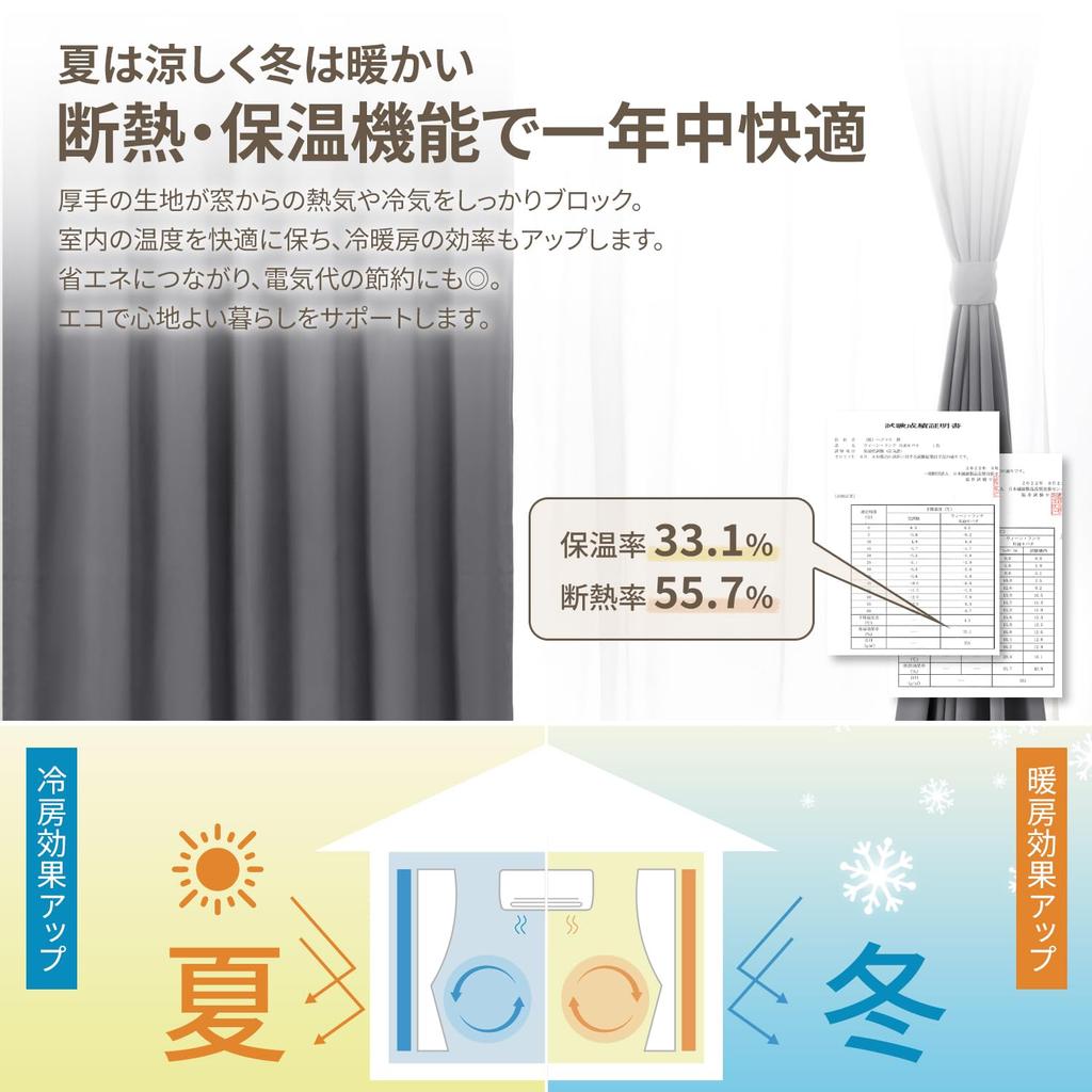 ATOKAZO Curtain Set of 4, Grade 1 Blackout, 99.99% Light Blocking, Ready to Use, Thick, Plain, Shape Memory, Heat Insulation, Heat Shielding, Cold Pro