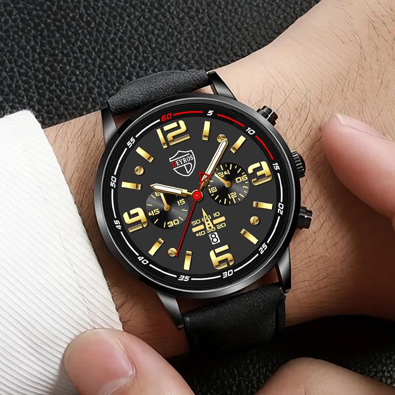 Fashion Men's Casual Sports Quartz Watches Analog PU Leather Wrist Watch with