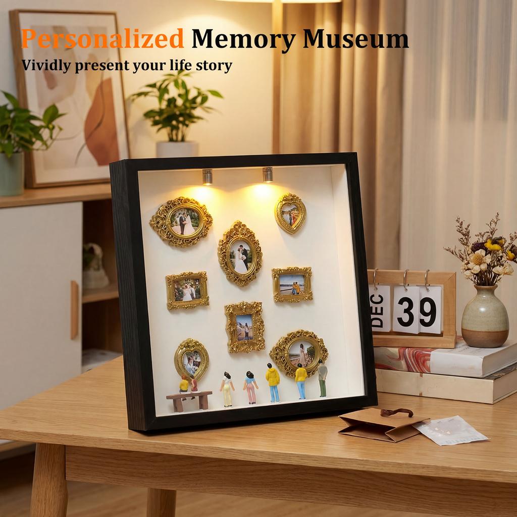 Mini Museum Photo Album Mini DIY Museum Silhouette Box Stylish Creative Memory Display Kit with Miniature Statue and Gold Frame