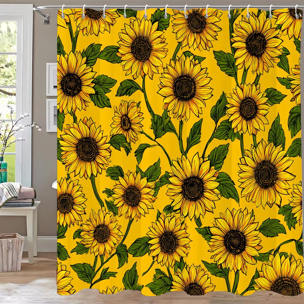 Beautiful Sunflower Flowers Shower Curtain Partition Hanging Bathroom Curtain With Hooks Washable Home Decoration Curtain