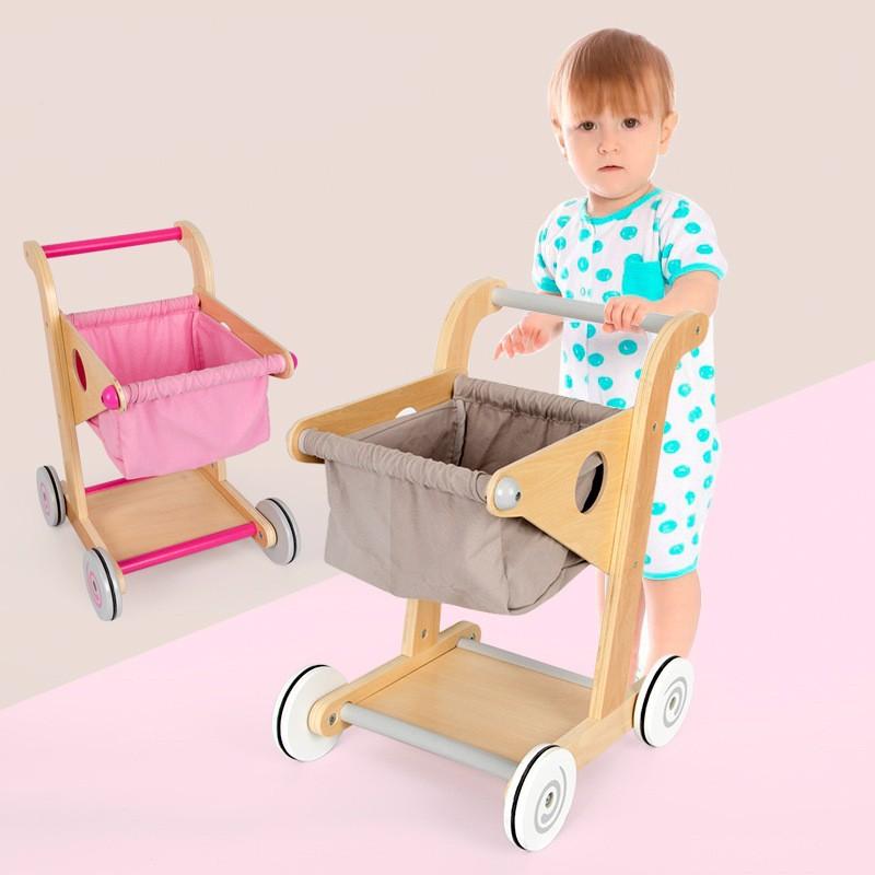 Boys and Girls Simulated Shopping Supermarket Korean Trolley Playing House Wooden Auxiliary Walker Parent-child Toy