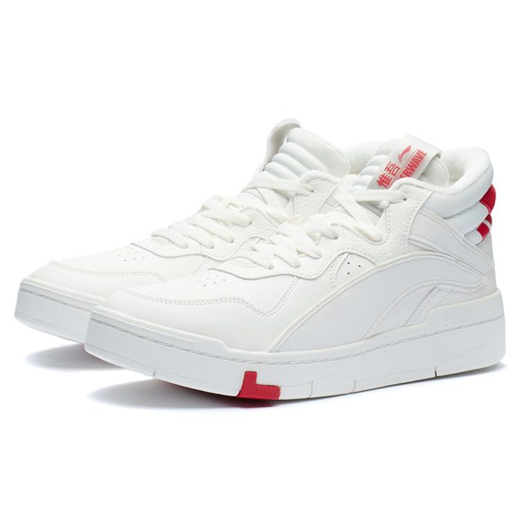 Li Ning Superwave Mid Fleece Durable Breathable High-Top Sneakers Men sneakers White Red AGCR233-6