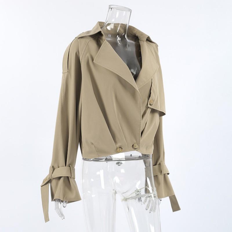 Womens Casual Workwear Style Blazer Jacket Loose Short Suit Collar Double Breasted Solid Color
