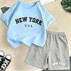 2026 New Kids Boys Girls New York Letter Pattern Polyester T-shirt+Shorts 2-Piece Set Casual Daily