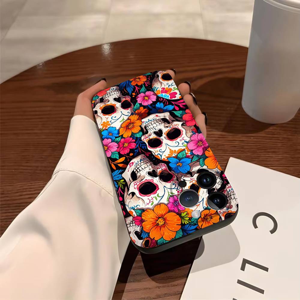 M-Mexican Catrina Skull Phone Case For iPhone 17,16,15,14,13,12,11,Pro,X,Xs,MAX,Plus TPU Soft To Skin-friendly Cover