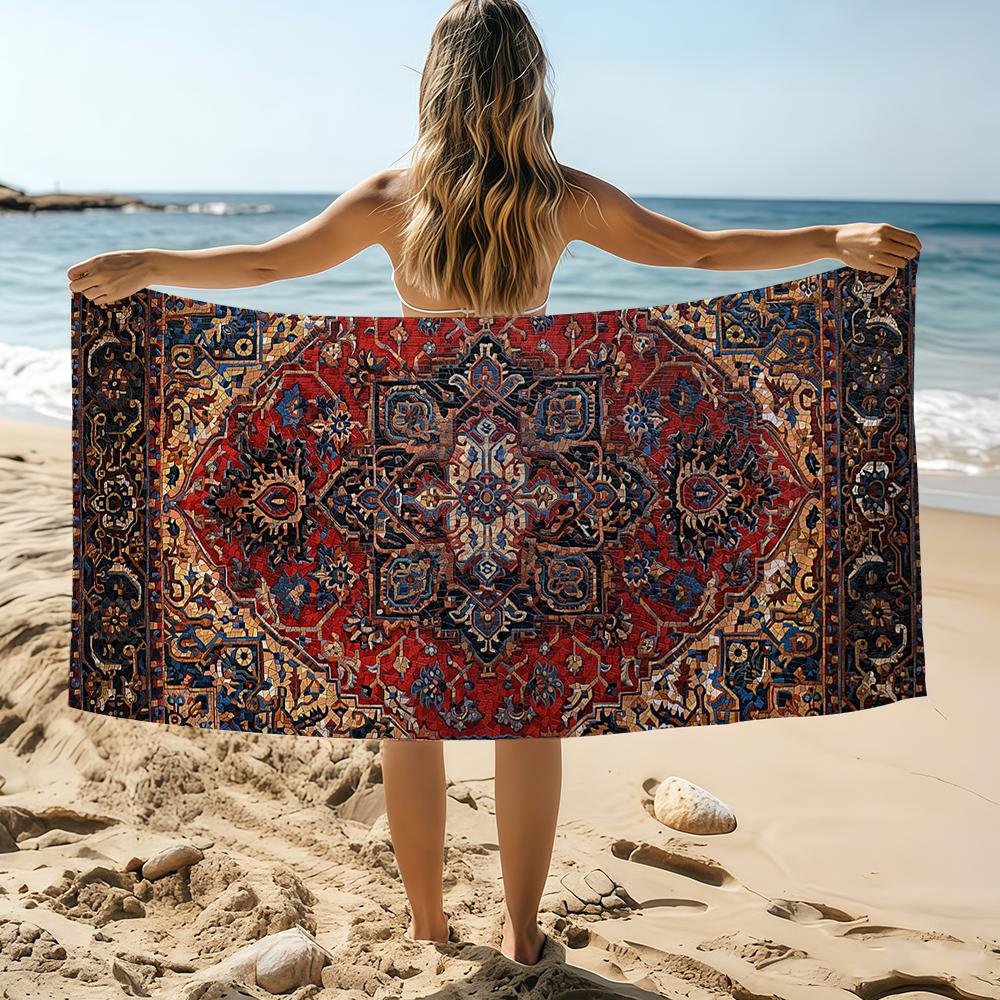 

Persian Carpet Floral Pattern Towel Beach Towel Oversized Quick Dry Towel Absorbent Soft Swim BeachTowels for Men Women W40*H60(CM)