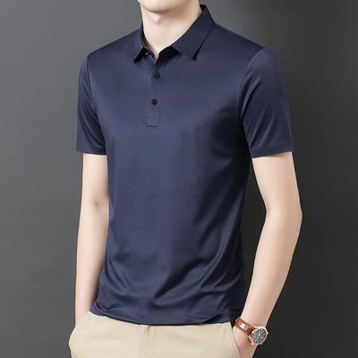 Novos produtos de verão, camisetas masculinas de meia-idade, de manga curta, sem costura e sem rastros, de cor sólida, com lapela casual e elegante