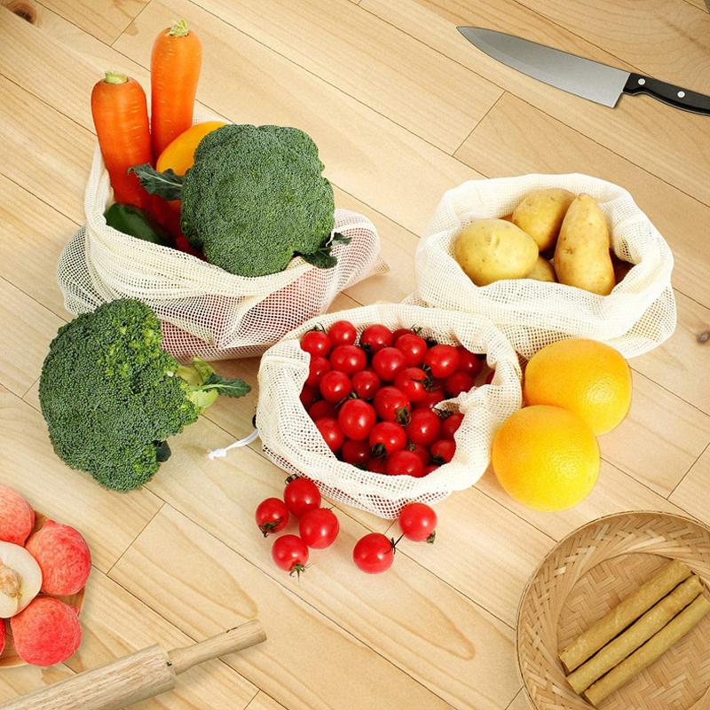 3Pcs/set Reusable Mesh Produce Bags Premium Polyester Washable Mesh Bags for Vegetables Fruits Toys