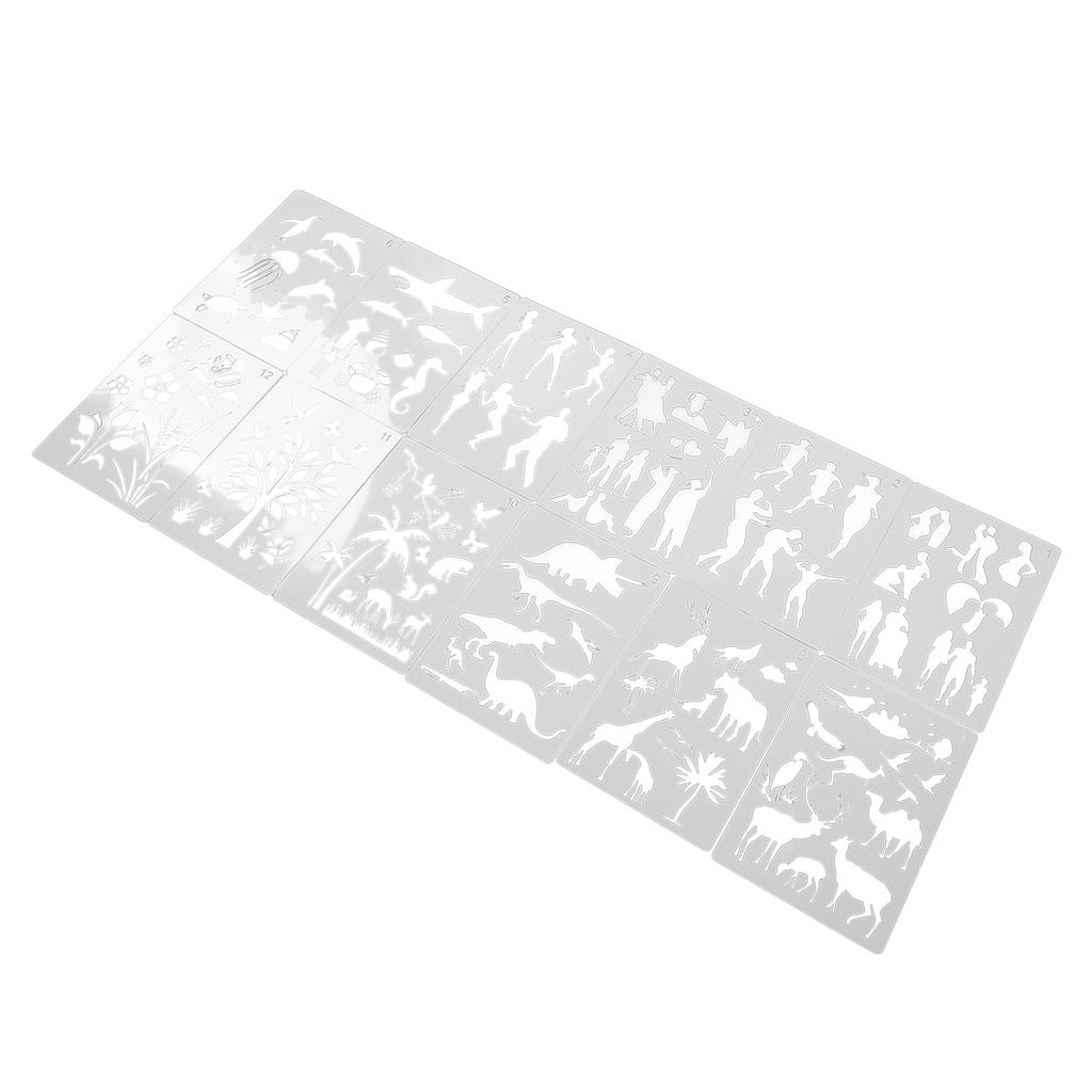 12Pcs Paint Stencils A4 Characters Animals Plants Safe Poisonless Durable Lightweight Wide