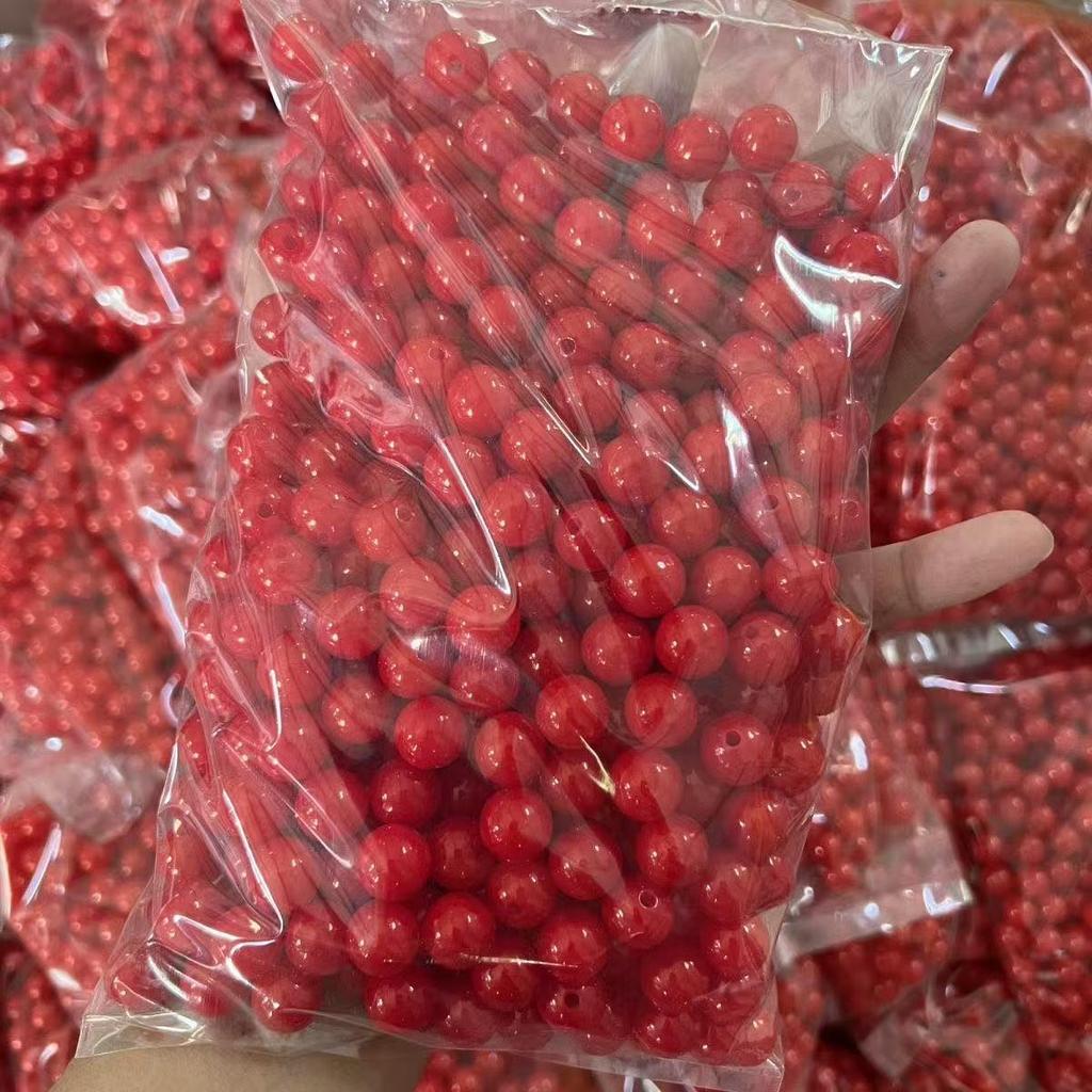 Contas ABS Vermelhas de Alto Brilho, Sem Furo, Imitando Pérolas, para Acessórios de Joias DIY