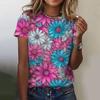 New Colorful Floral T-shirt, 3D Floral Print, Women's Summer Round Neck Short Sleeved T-shirt, Harajuku Y2K T-shirt, T-shirt, Women's Clothing