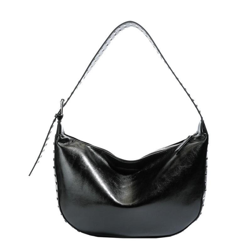 Live Broadcast Large-capacity Armpit Dumpling Bag Rivet-inlaid Locomotive Style Shoulder Retro Lazy Commuter