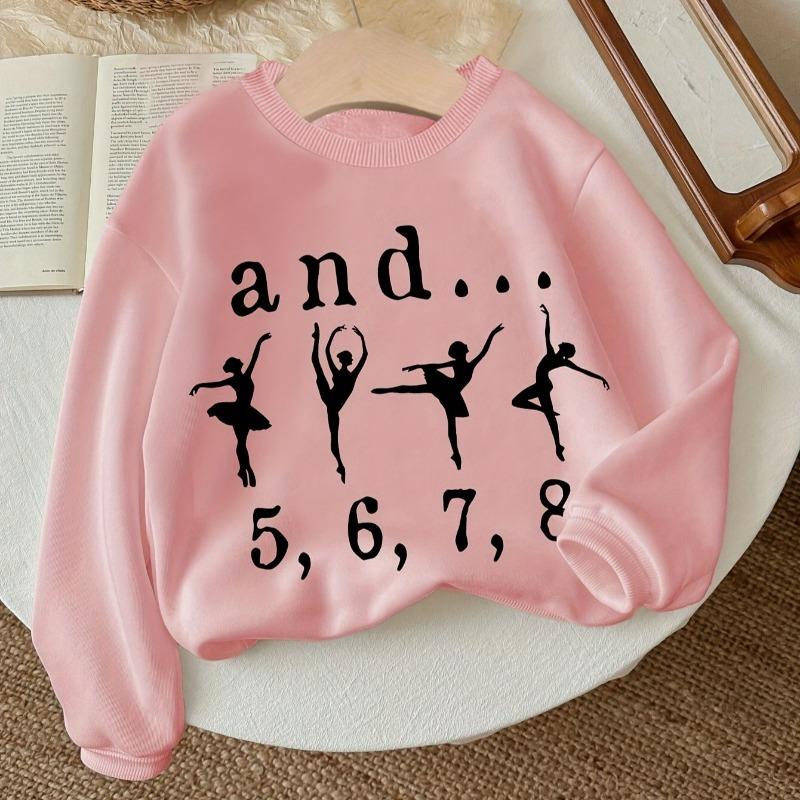 Kids Long Sleeve Crewneck Sweatshirt, Fashion Ballet Dancer Print, Autumn Winter Kids Outfit