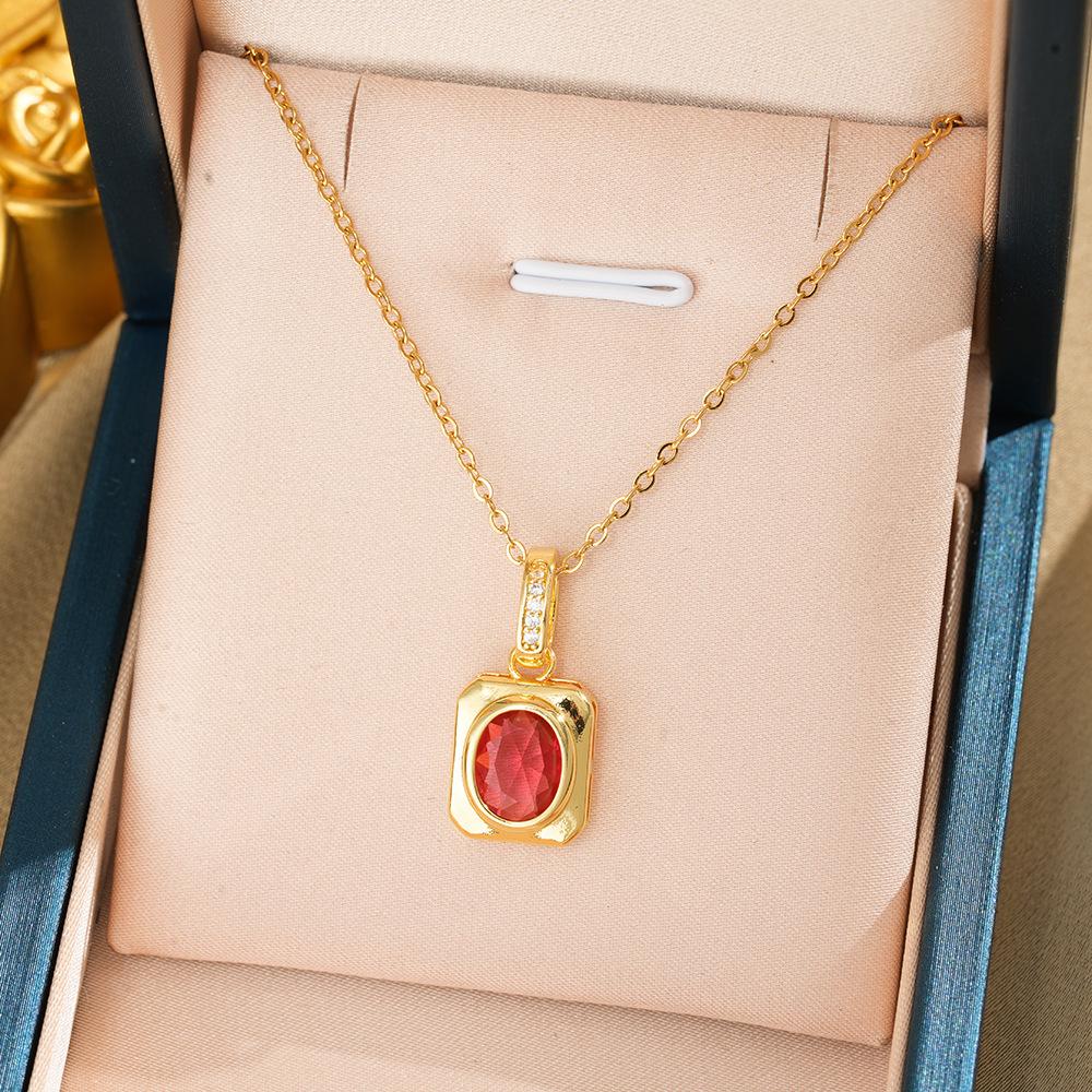 Women Fashion Round CZ Inlaid Stainless Steel Pendant Necklace Versatile Clavicle Chain & Long Sweater Chain Daily Jewelry