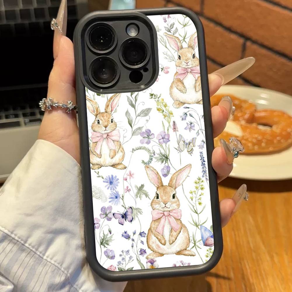 

Чехол для телефона Wildflower Girls с бантом и кроликом, милый мультяшный, для iPhone 11 12 13 14 15 16 17 Pro Max, противоударный, мягкий ТПУ, задняя крышка iPhone 15