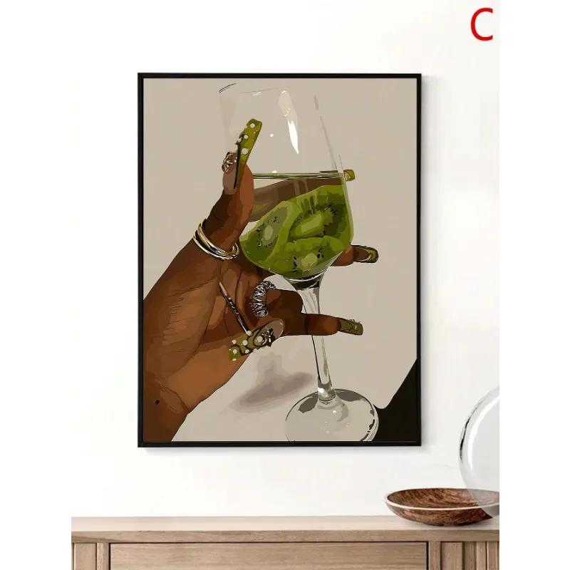 3pcs Bohemian Women Poster Lips Nails Art Green Clothing Gold Jewellery Women Prints Living Room Decorative Artwork Ideal Gift