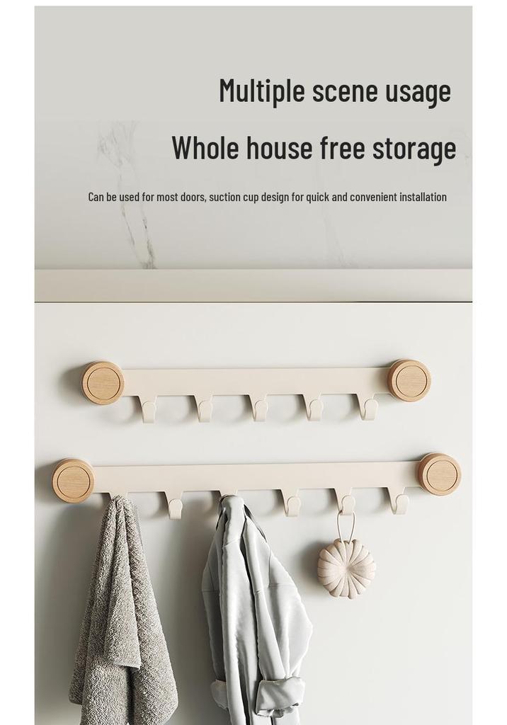 High-Grade No-Drill Adhesive Solid Wood Door Hook Rack for Bathroom and Entryway