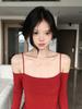 Red Off-Shoulder Long-Sleeve T-Shirt for Women - Christmas & New Year 2026 Edition